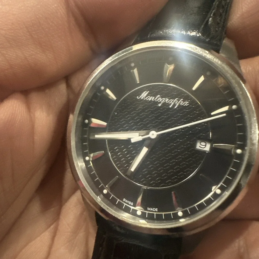 Working Montegrappa Fortuna Black Dial Leather Strap IDFOWALC 42mm Mens Watch